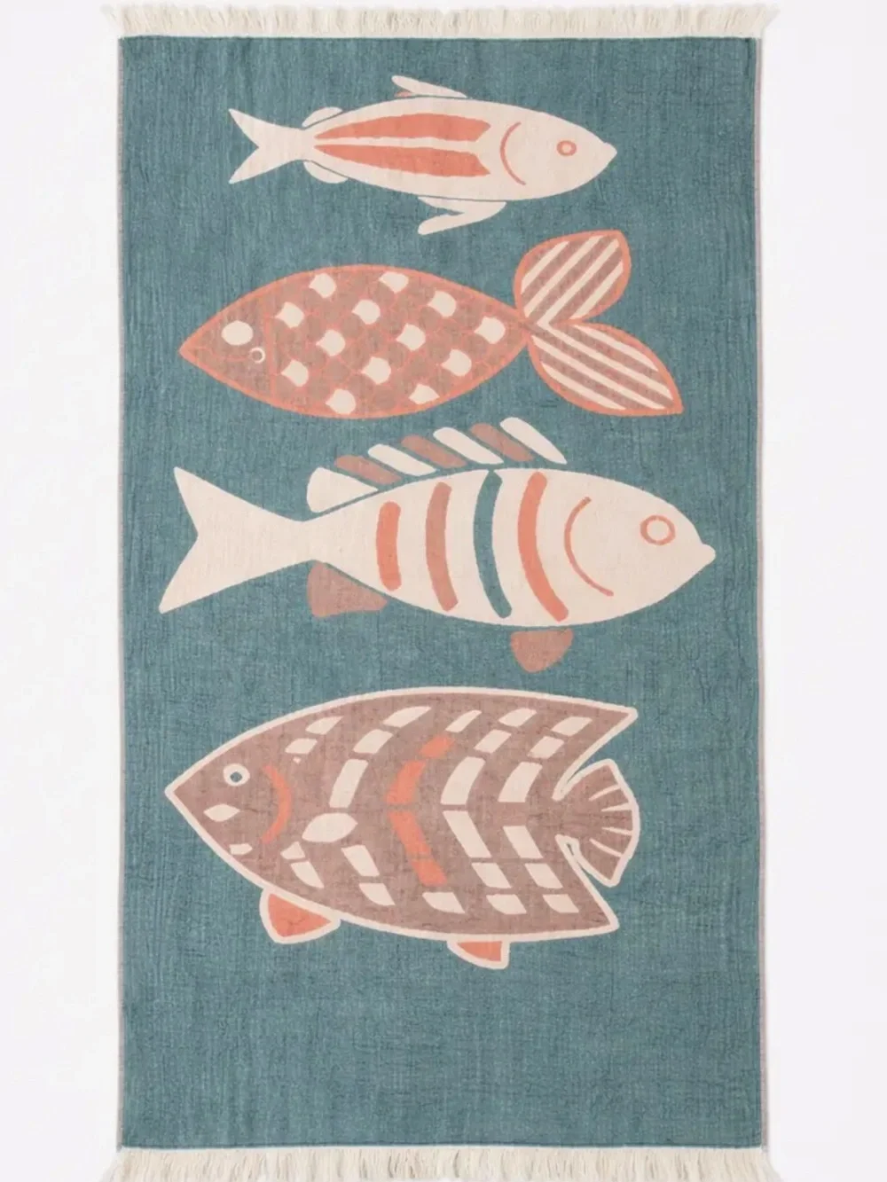 Modern Coastal Fish Woven Throw Towel Reversible Teal Coral FLiPSiDE NWT